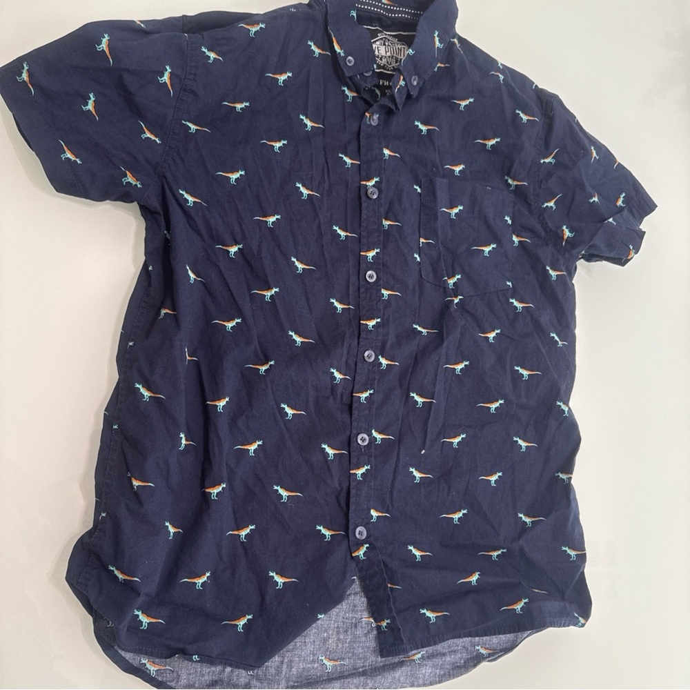 FIVE POINT NYC SHIRT DINOSAUR GRAPHIC S Small NAVY BACKGROUND SHORT SLEEVE T15